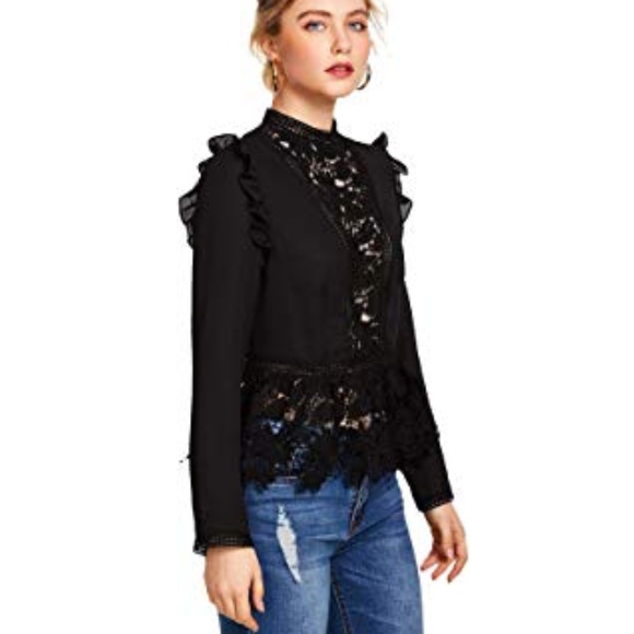 ADA Lace Detail High Neck Blouse - Picture 4 of 5